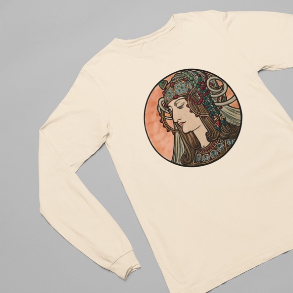 Art Nouveau Gypsy Goddess Vintage Print Long Sleeve Graphic Tee T-shirt S M L XL - Picture 2 of 6